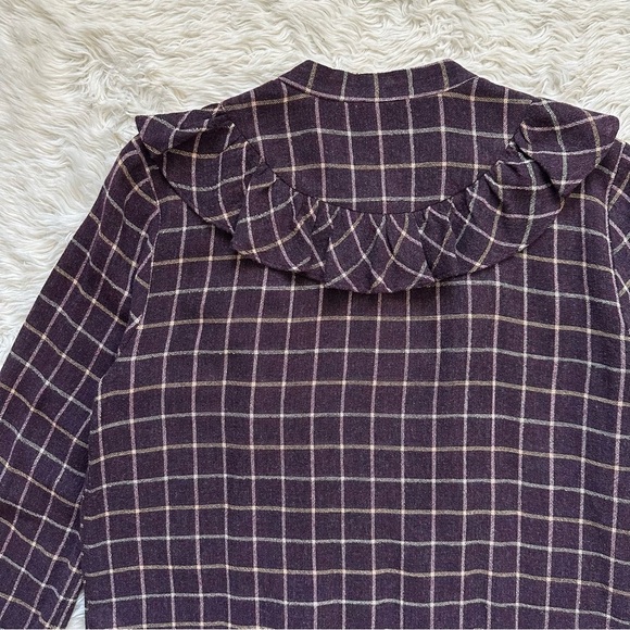 Madewell Blouse Plaid Ruffle-Front Top Button Up Long Sleeve Wool Blend XS - Picture 6 of 12